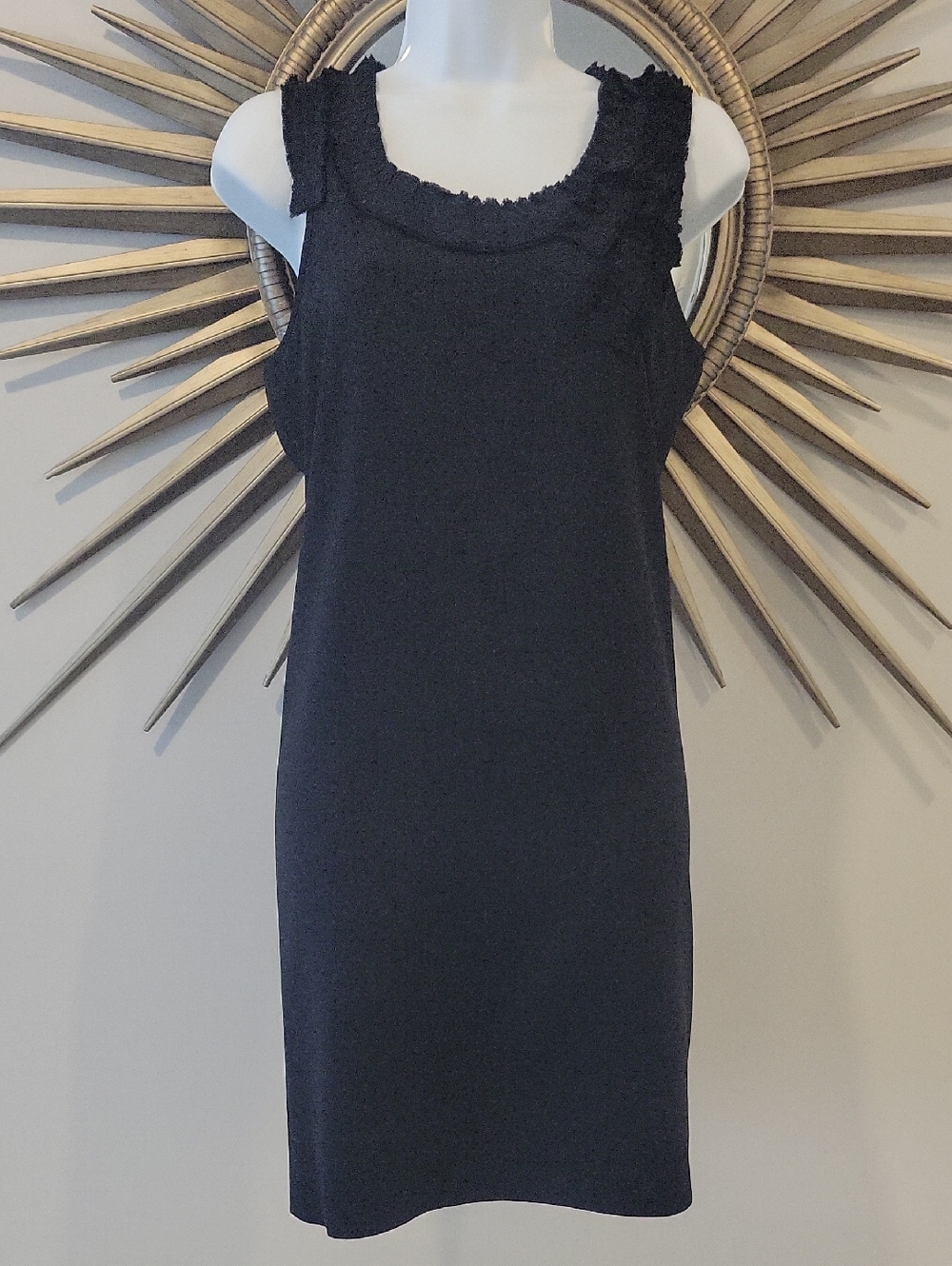 Bananna Repulblic Sleeveless Black Ruffle-Trim Shift Dress. Silk